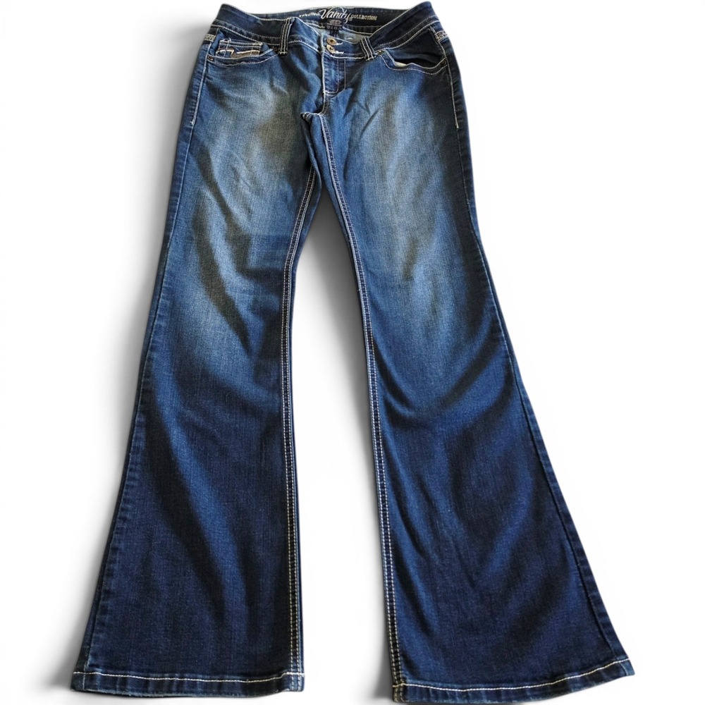 Vanity Premium Collection Bootcut Jeans Women's 28W 33L Angel Wings Pockets Blue